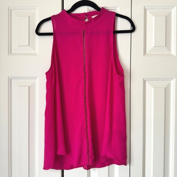 Tops - Wren & Willa Fuchsia Pink Mock Neck Sleeveless Blouse Stitch Cutout Shell Top